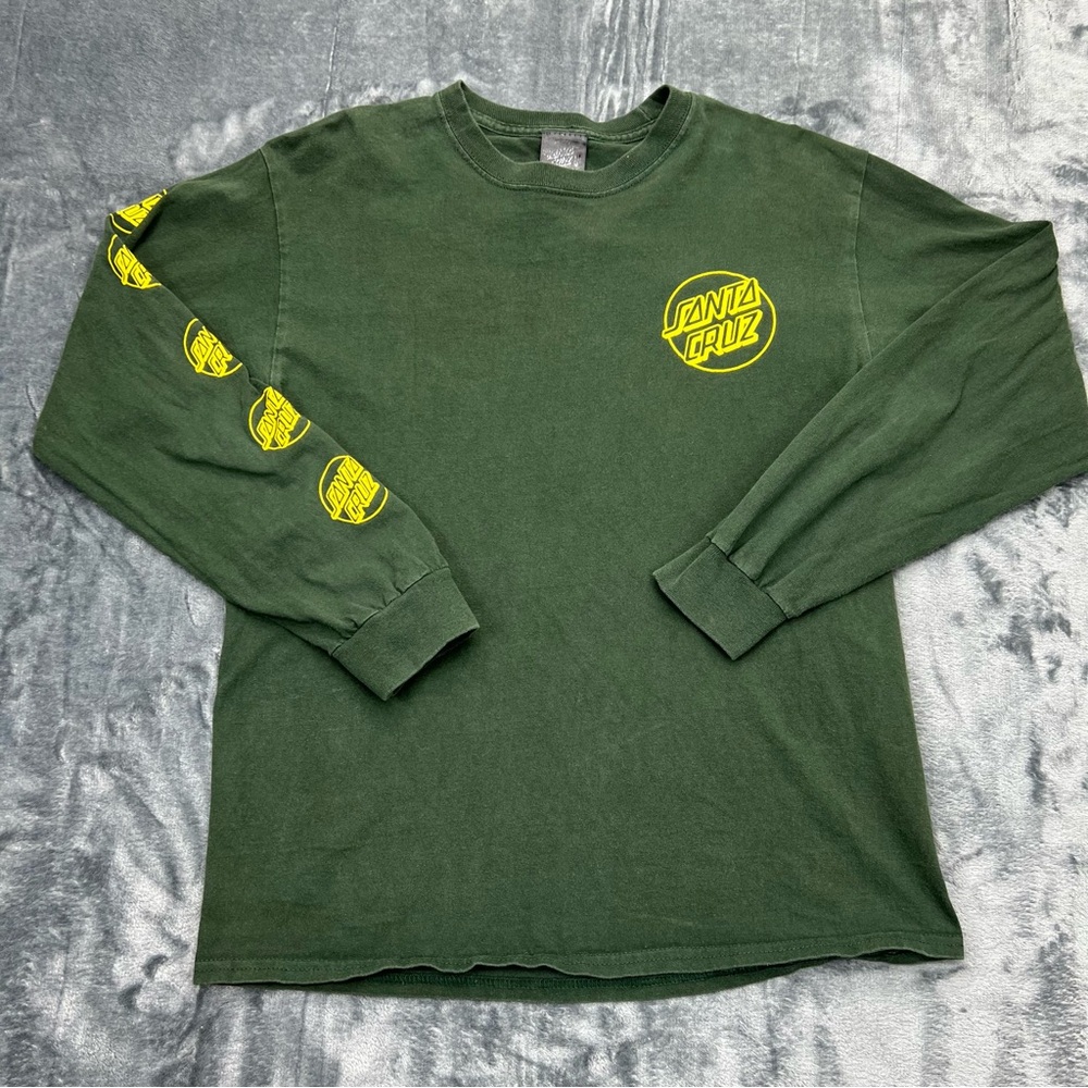 VTG Santa Cruz Sz M‎ Green Yellow Long Sleeve Skateboard T Shirt 90s 00s Y2K